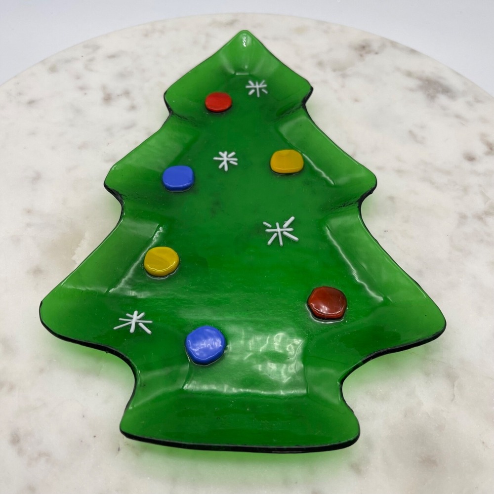 Fused Glass Christmas Tree, Christmas Tree Platter, Santa Cookie Plate